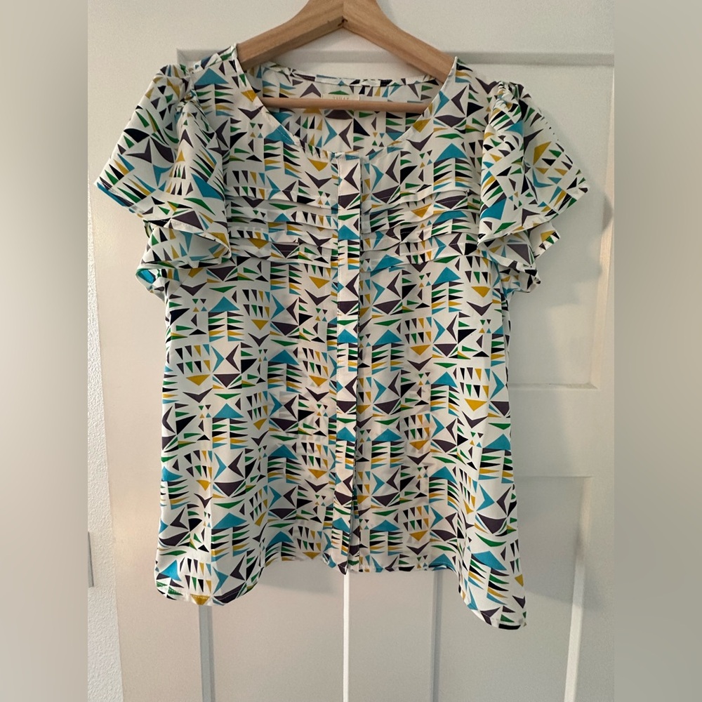 Tulle Multicolored Button Down Blouse with Peter Pan Collar